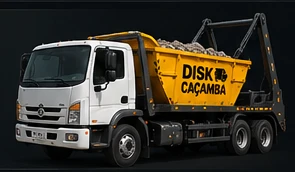 Caminhão com caçamba amarela da Disk Caçamba